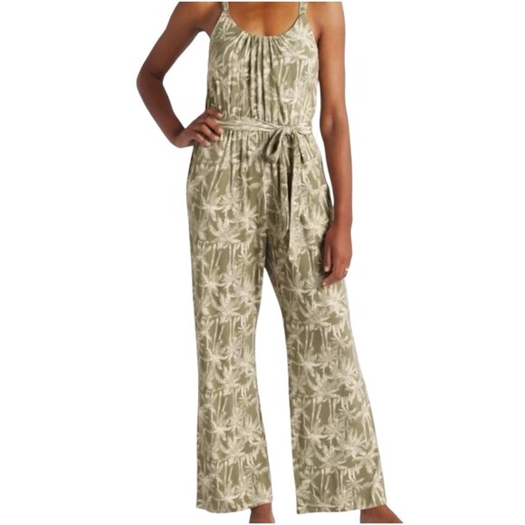 Market & Spruce Palm Leaf Print Tie Waist Jumpsuit Green White Size Small NWT - Picture 1 of 9